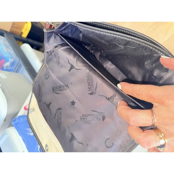 Montana Silversmiths Hand Tooled Leather Western Fur Crossbody Handbag Purse - Picture 9 of 11